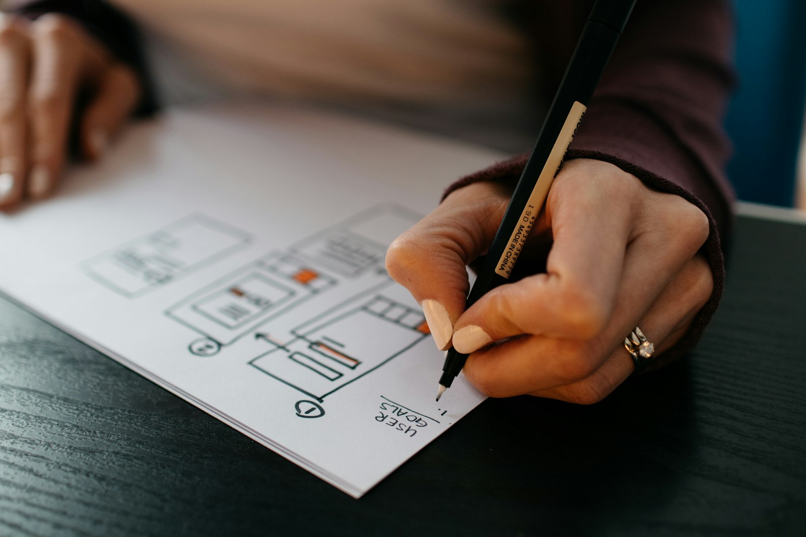 Produktdesign-Skizzen am Arbeitsplatz