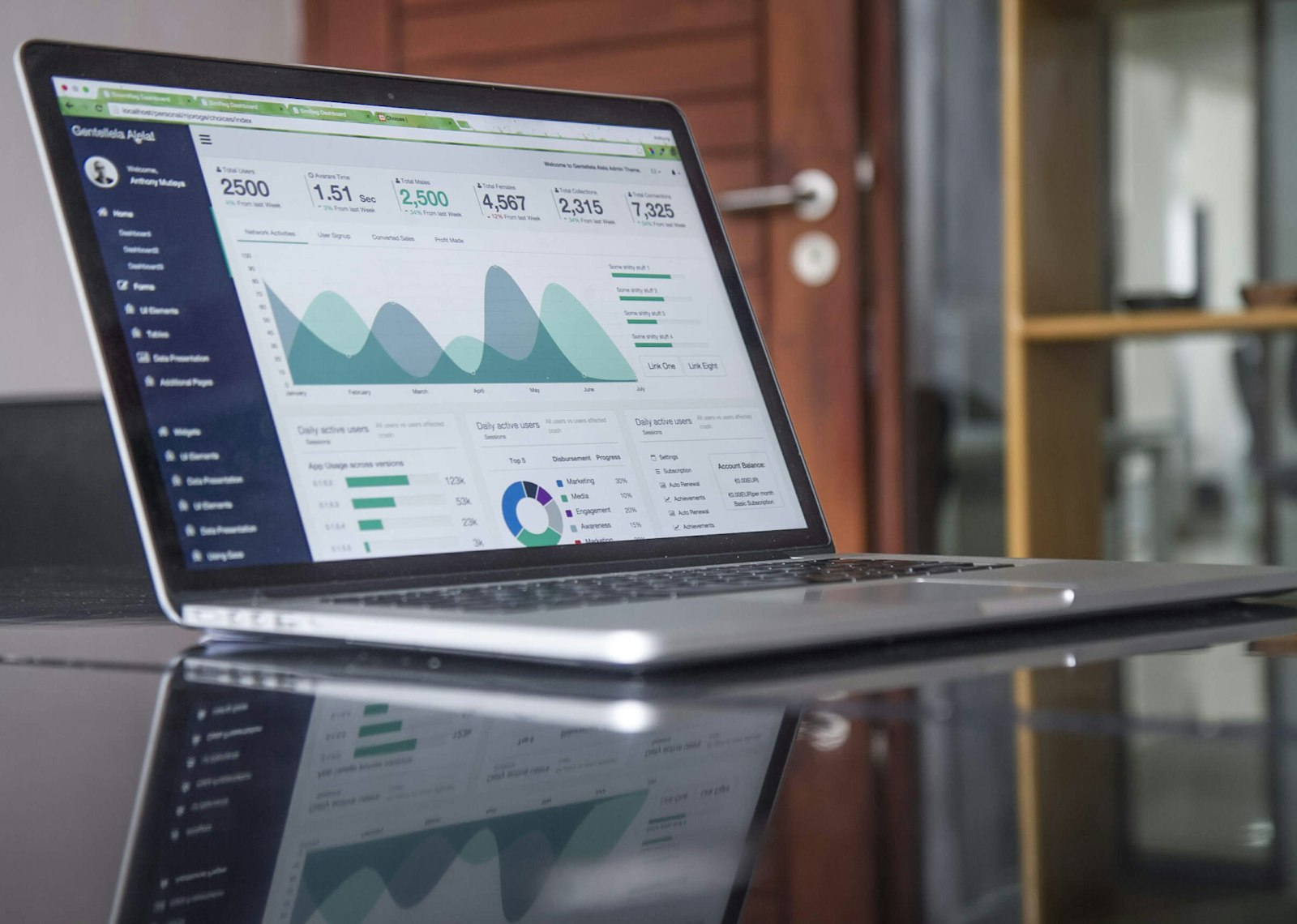 SEO-Analyse: Laptop mit Ranking- und Traffic-Diagrammen